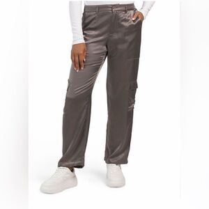 Young Fabulous & Broke Metallic Finley Satin Cargo Pant Silver Gunmetal S NWT